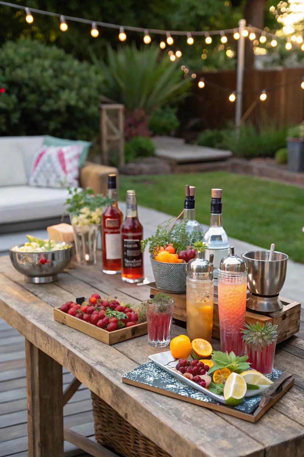A DIY cocktail station encourages guests to craft their very own concoctions.