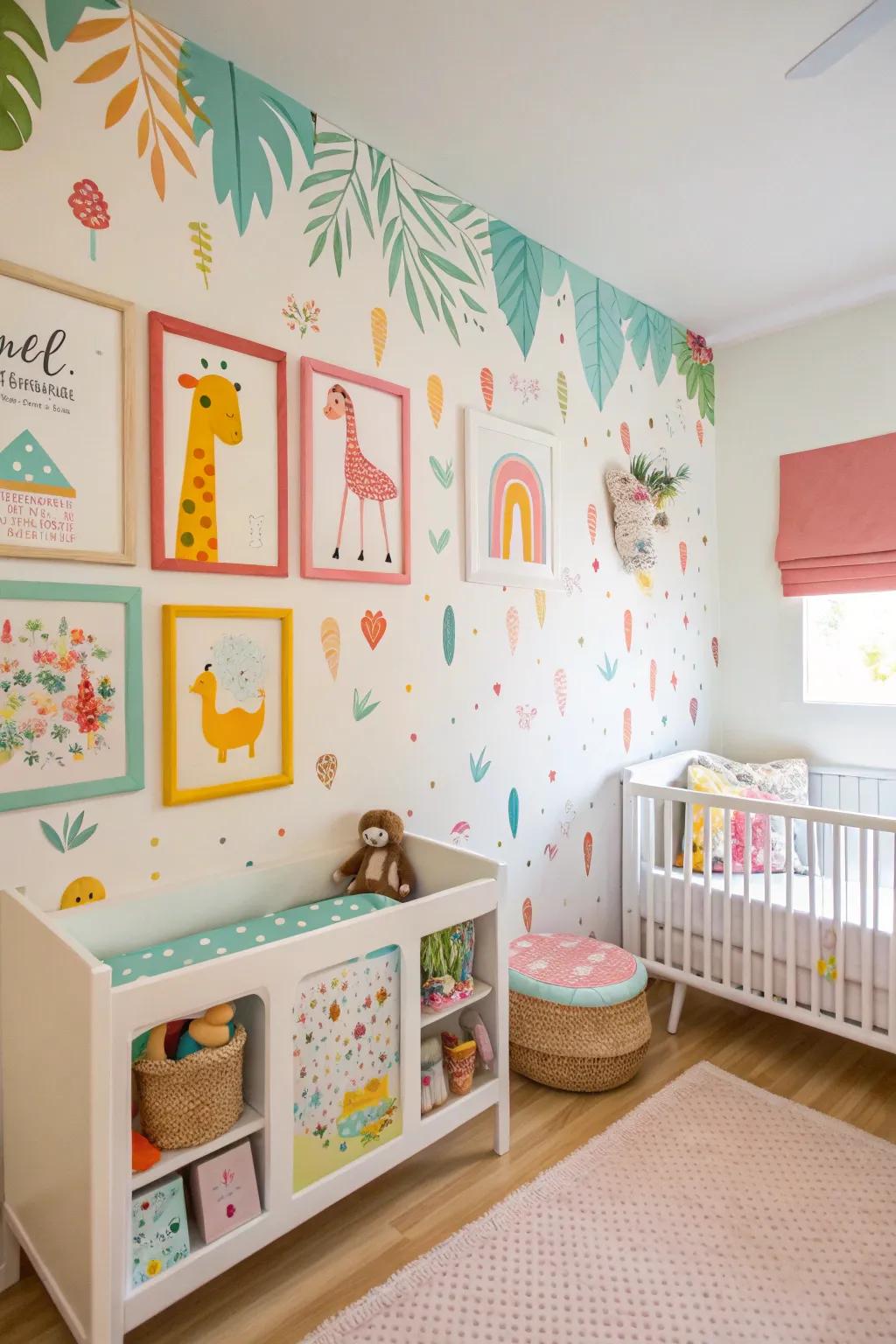 Wall decor transforms the nursery, adding charm and personality.