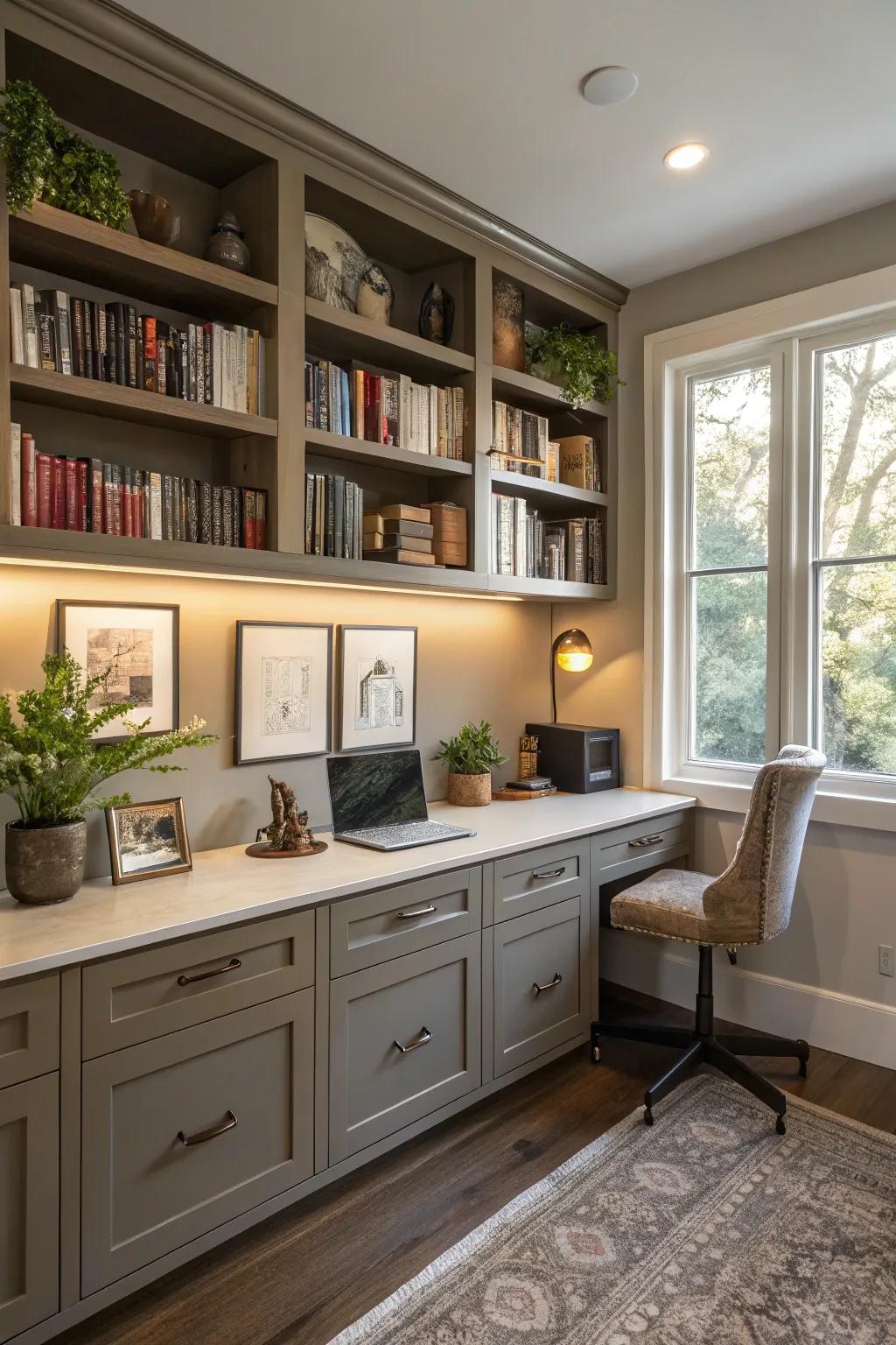 Display shelving allows for showcasing personal elements.