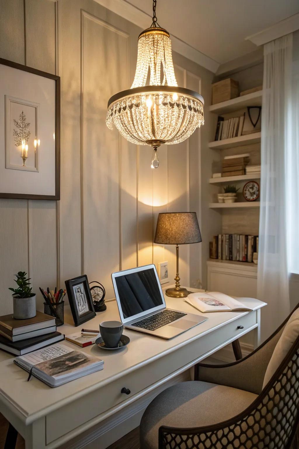 Chic lighting adds elegance and warmth to the office.