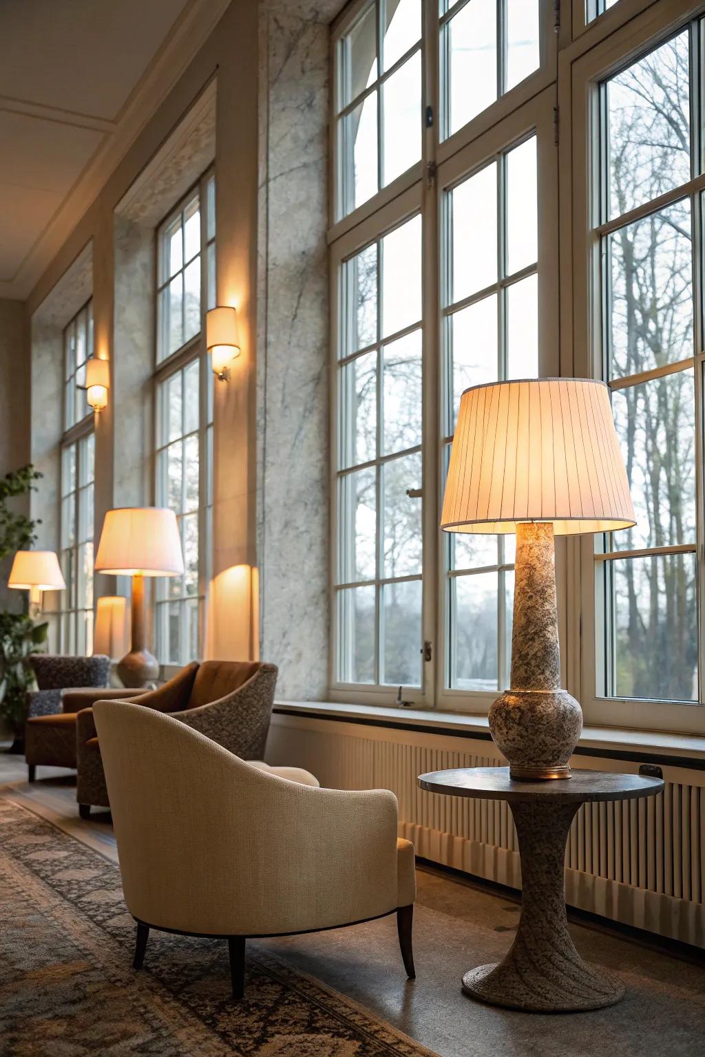 A balanced mix of natural and artificial light.