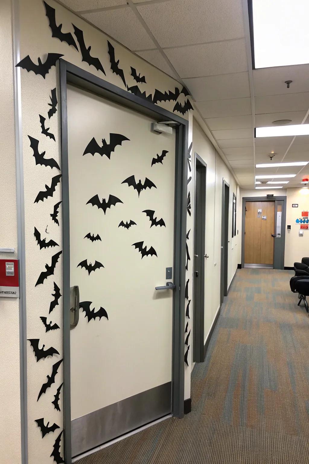 A bat colony introducing a hint of the Halloween nocturnal panorama indoors.