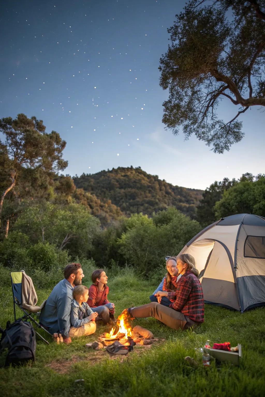 A family camping excursion filled with laughter and nature's beauty.