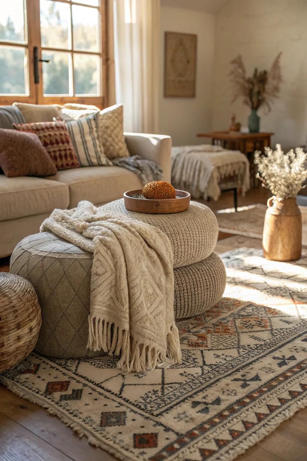 Textured details that add warmth and depth to the space.