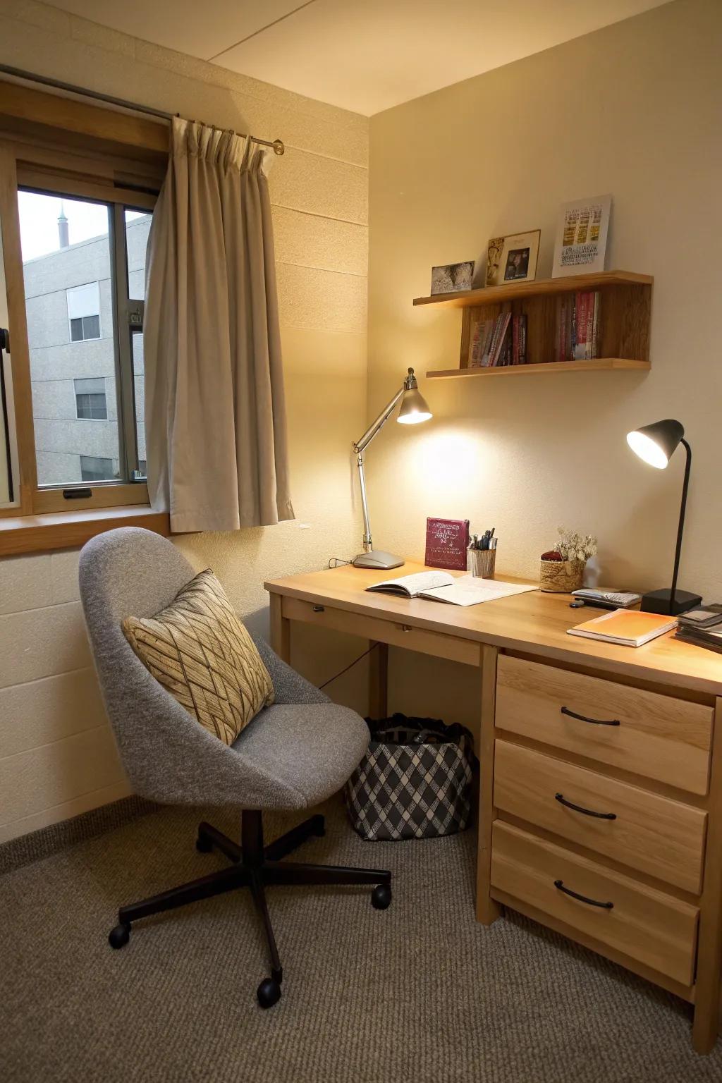 A specific study space helps create a consistent and focused work environment.