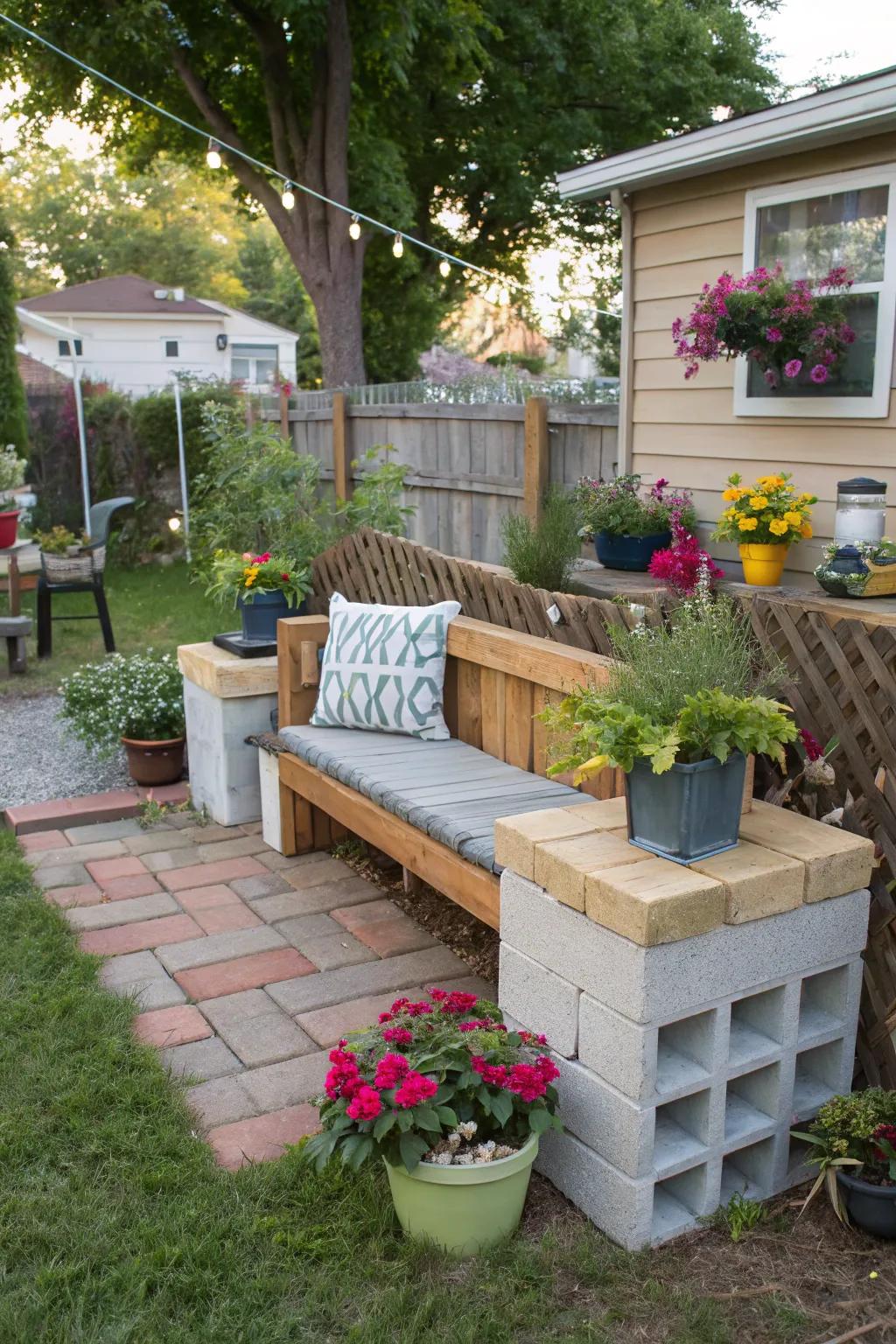Distinctive DIY bench designed with repurposed materials.