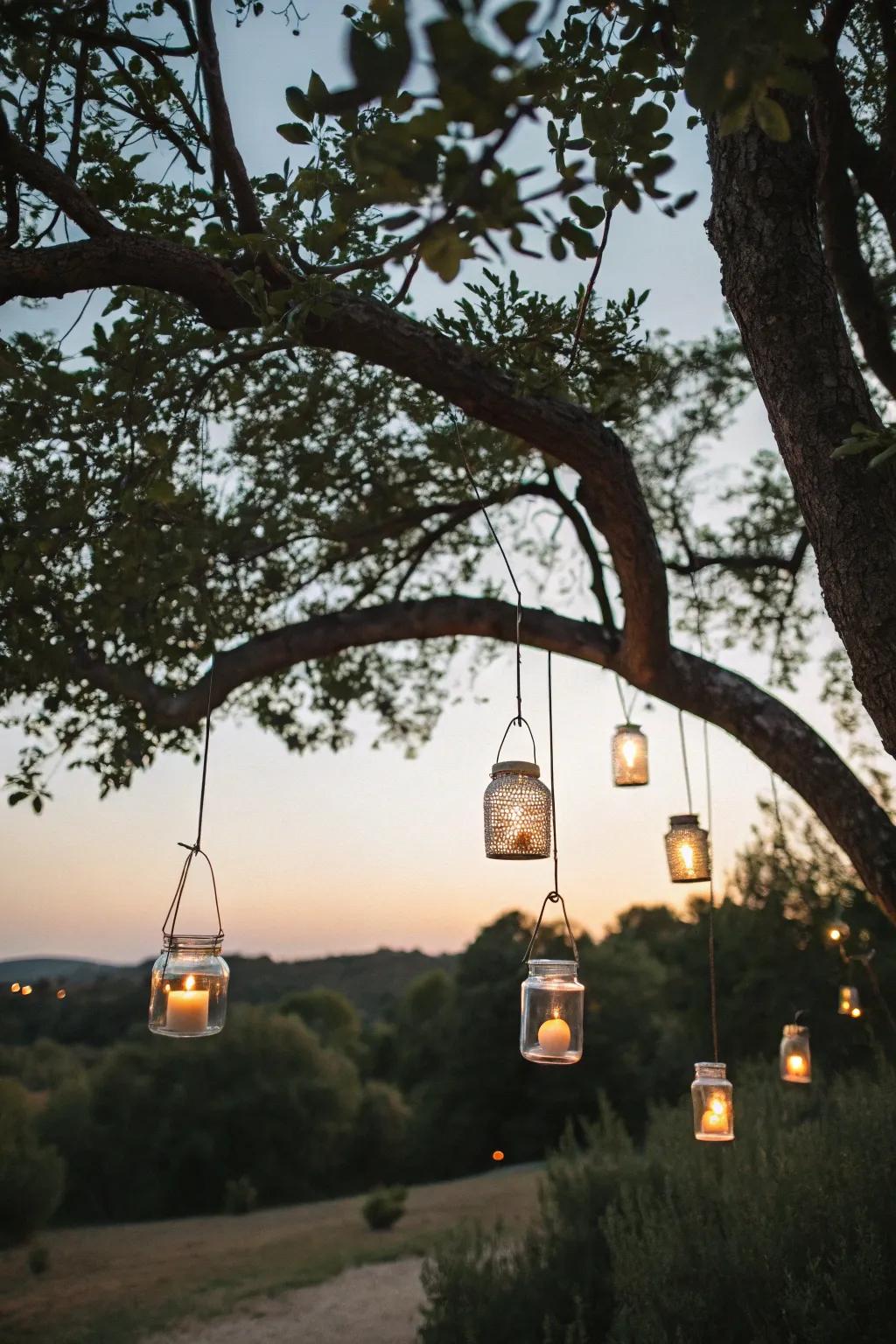 With hanging candle displays, create a magical atmosphere.