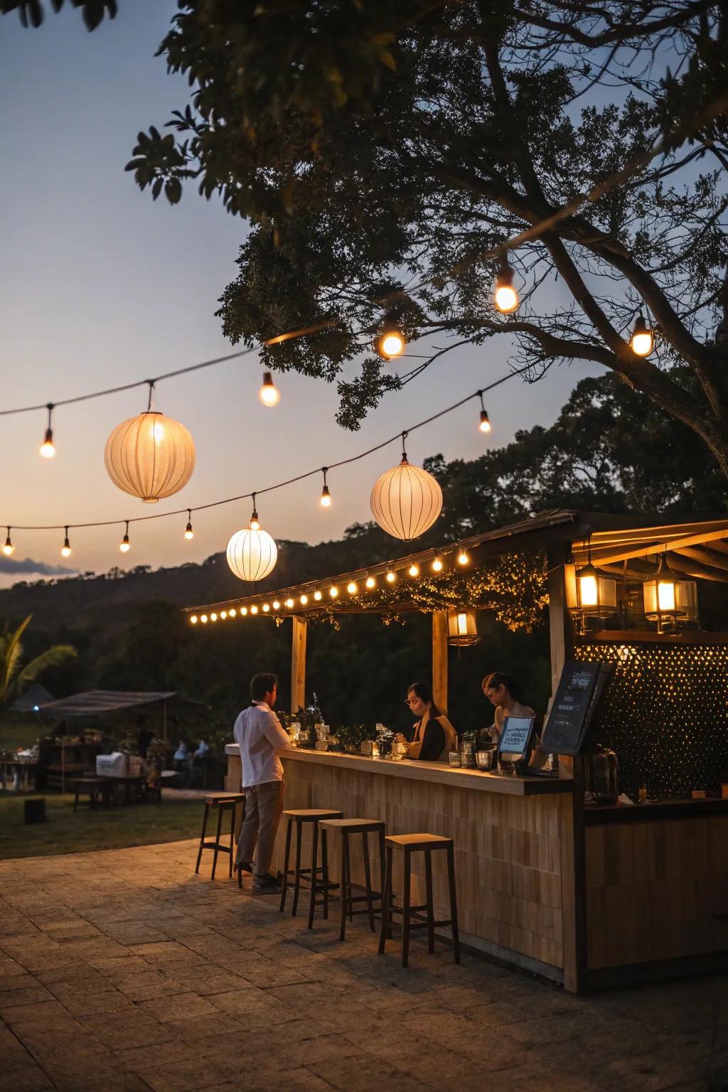 A java station glowing with ornamental illumination, ideal for evening delight.