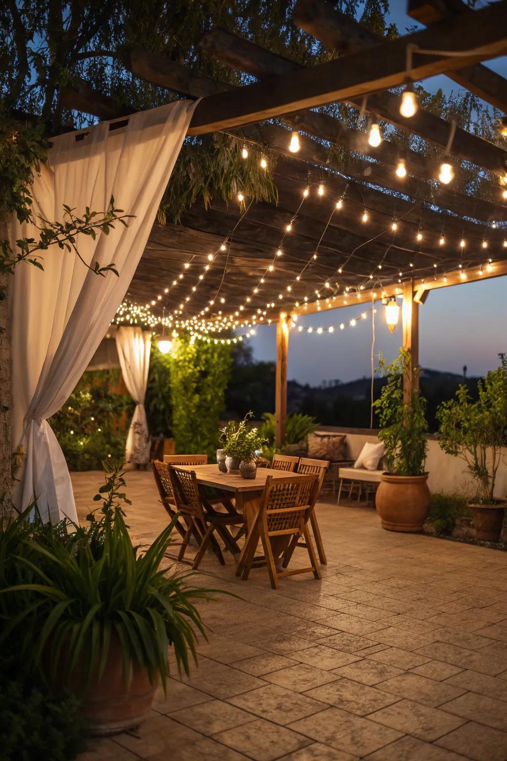 String lights provide a magical touch to outdoor evenings.