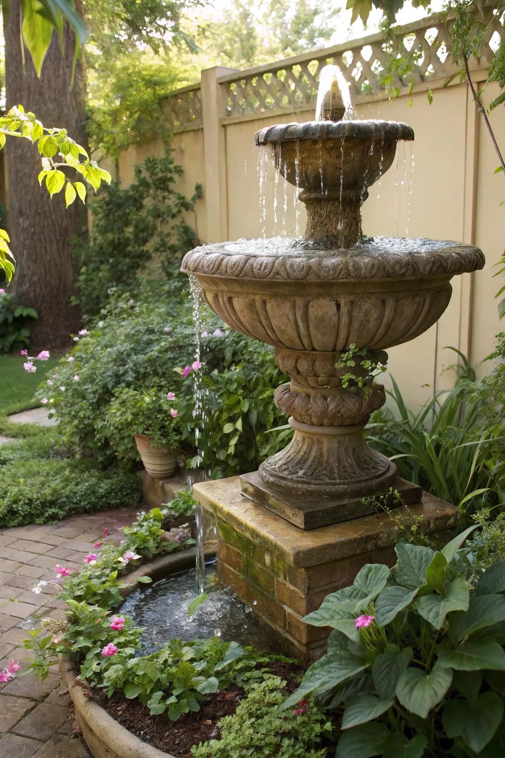 Vessel fountains offer a captivating rustic accent for gardens and patios.
