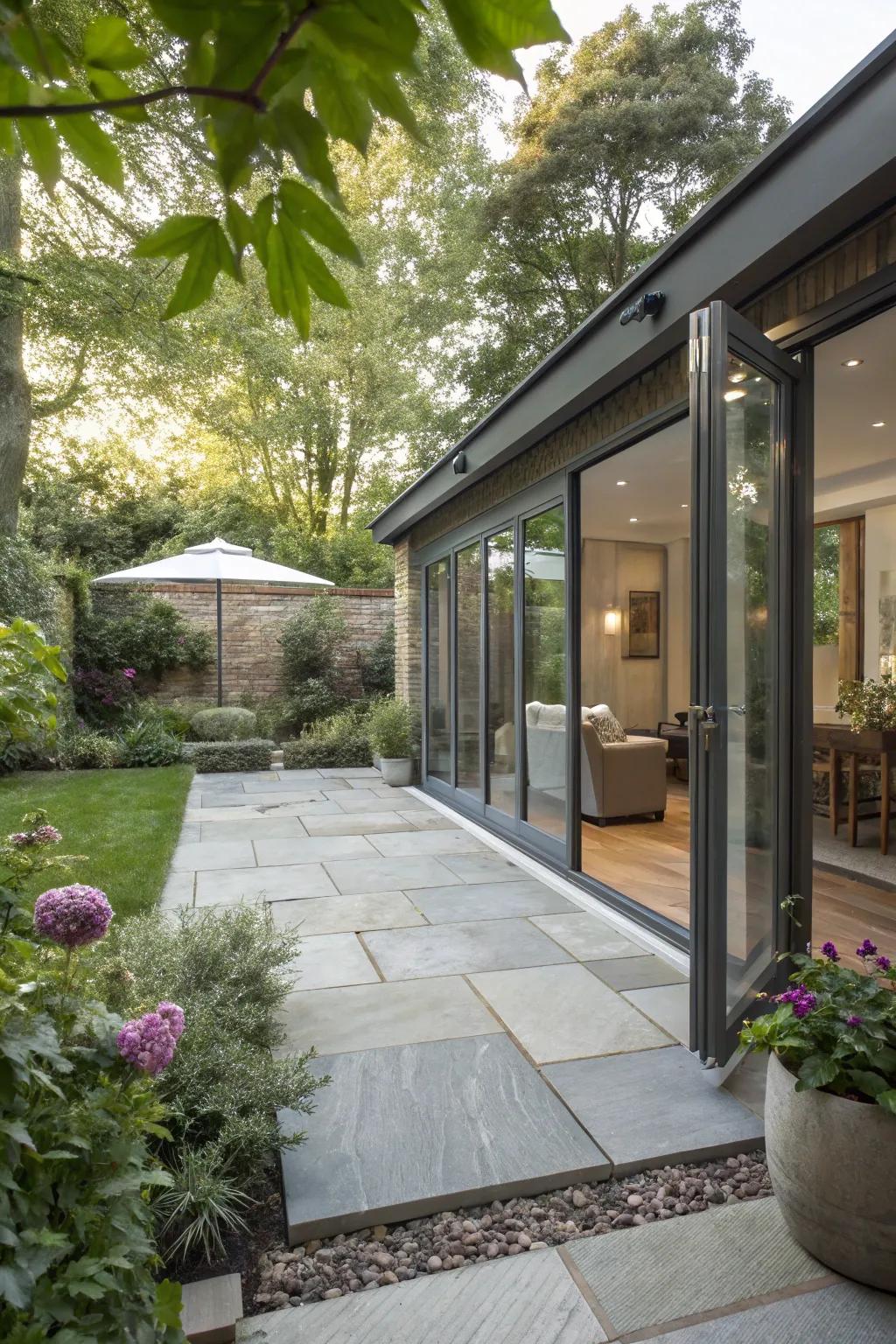 Elegant stone paving defining a sophisticated garden room.