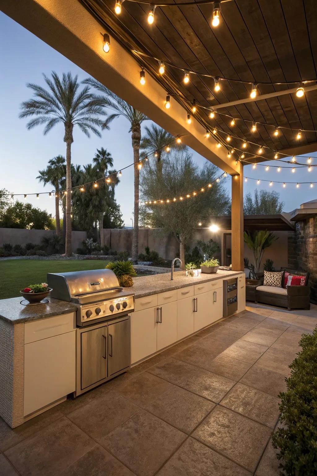 Chic lights establish the atmosphere for night gatherings.