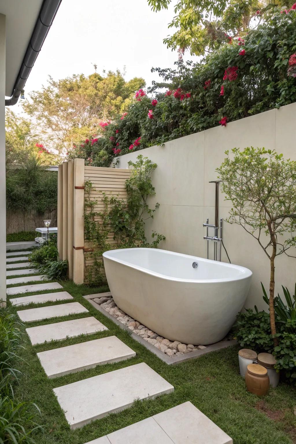 Realize a contemporary vibe through a minimalist tub design.