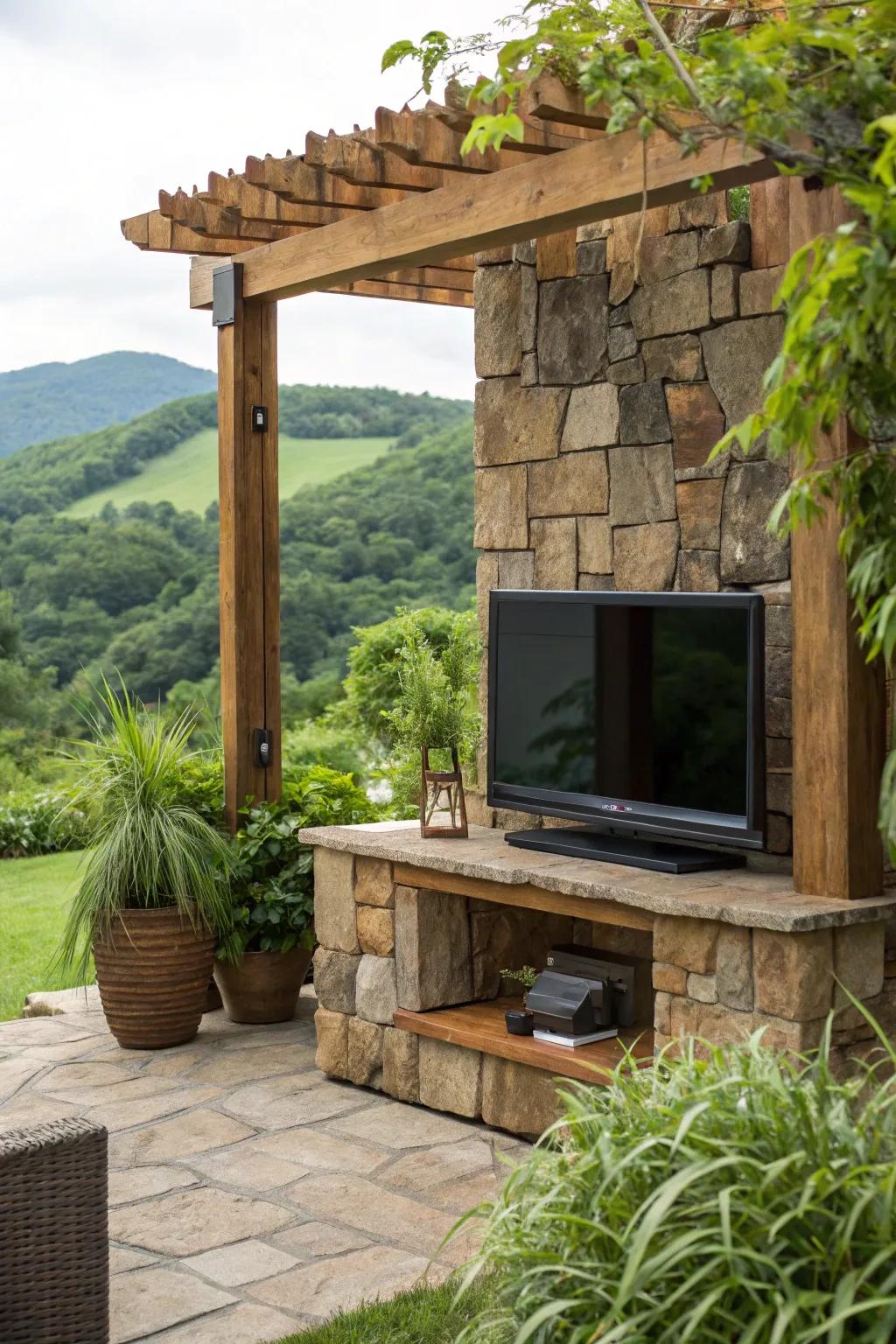 Natural elements establish a seamless blend with the outdoor environment.