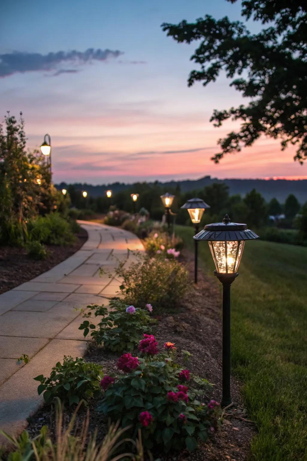 Eco-friendly solar lights illuminate your path.