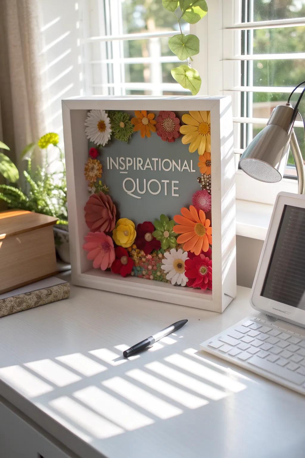 A motivational shadow box is excellent for bringing encouragement to your workspace.
