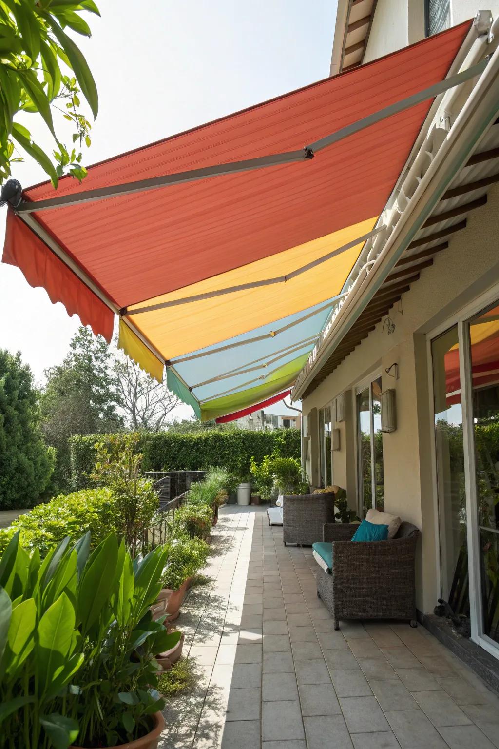 Folding cloth shades provide adjustable shading options for your patio.