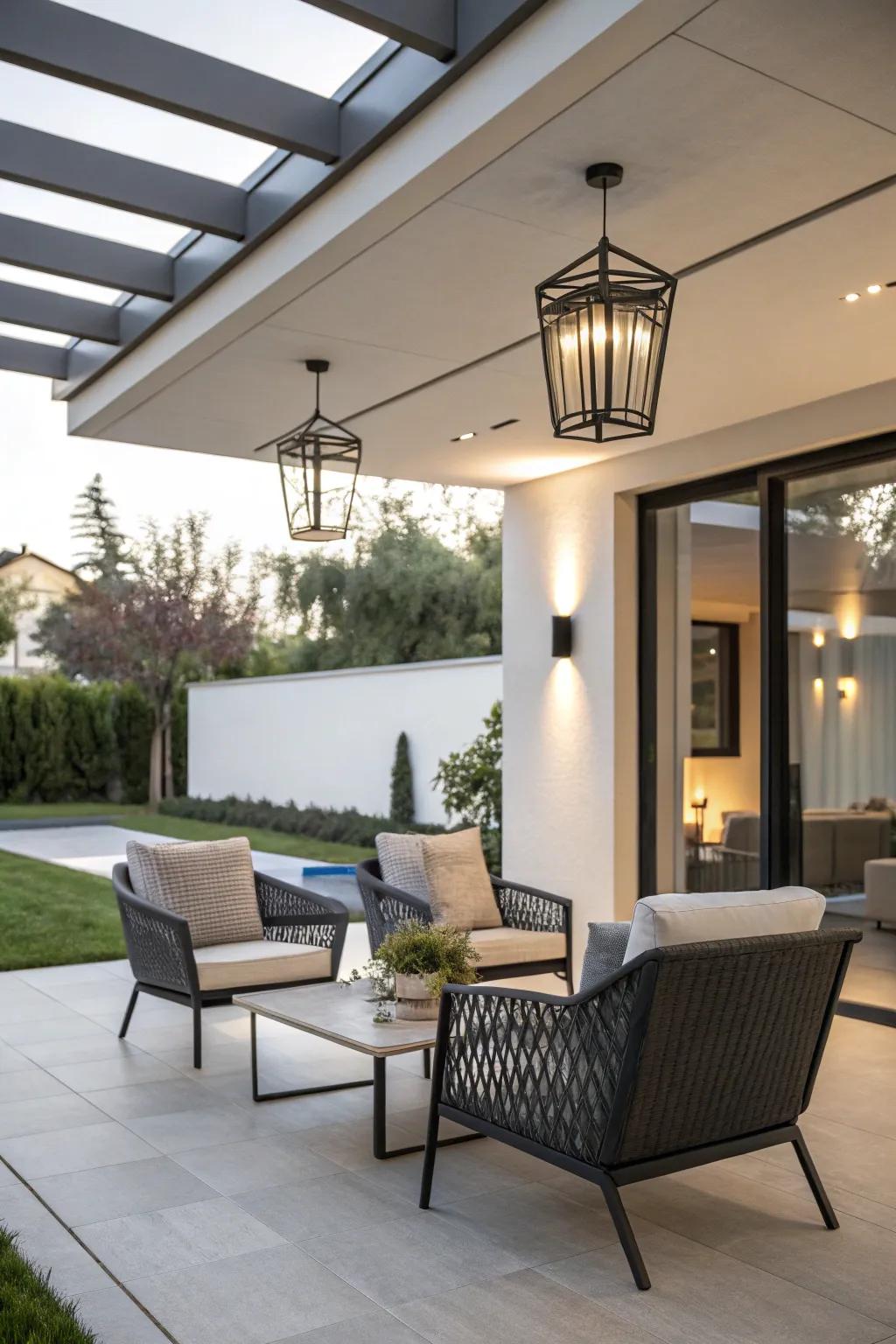 Modernized luminaires impart a polished and contemporary feel to your patio.