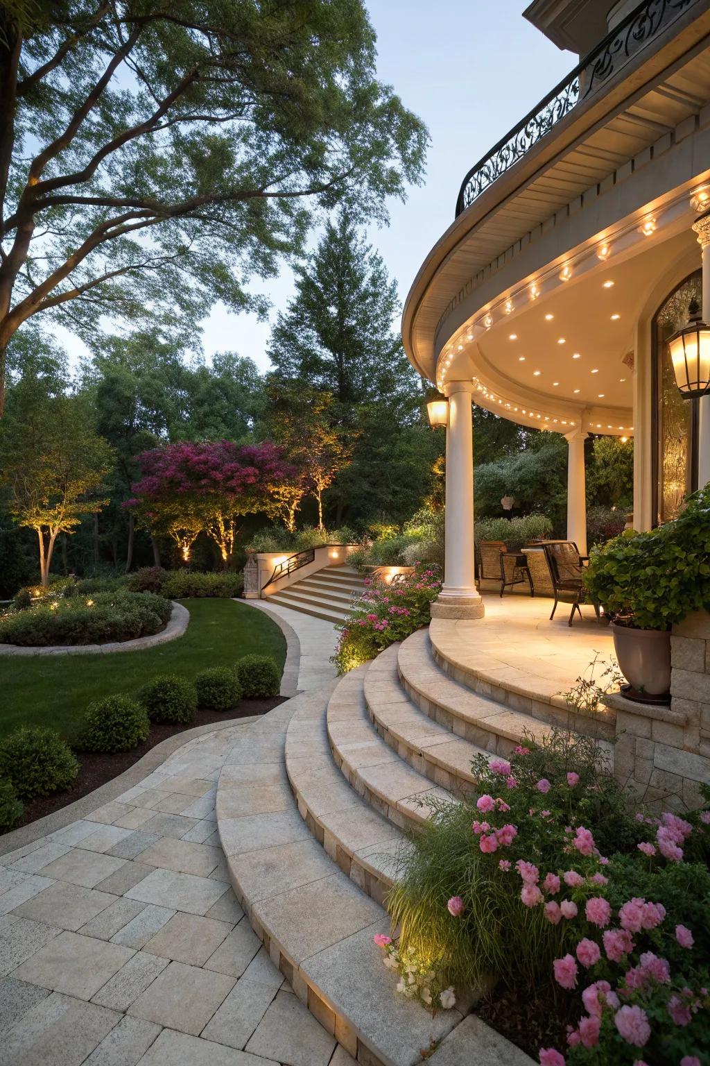 Arched treads provide a sophisticated flow.