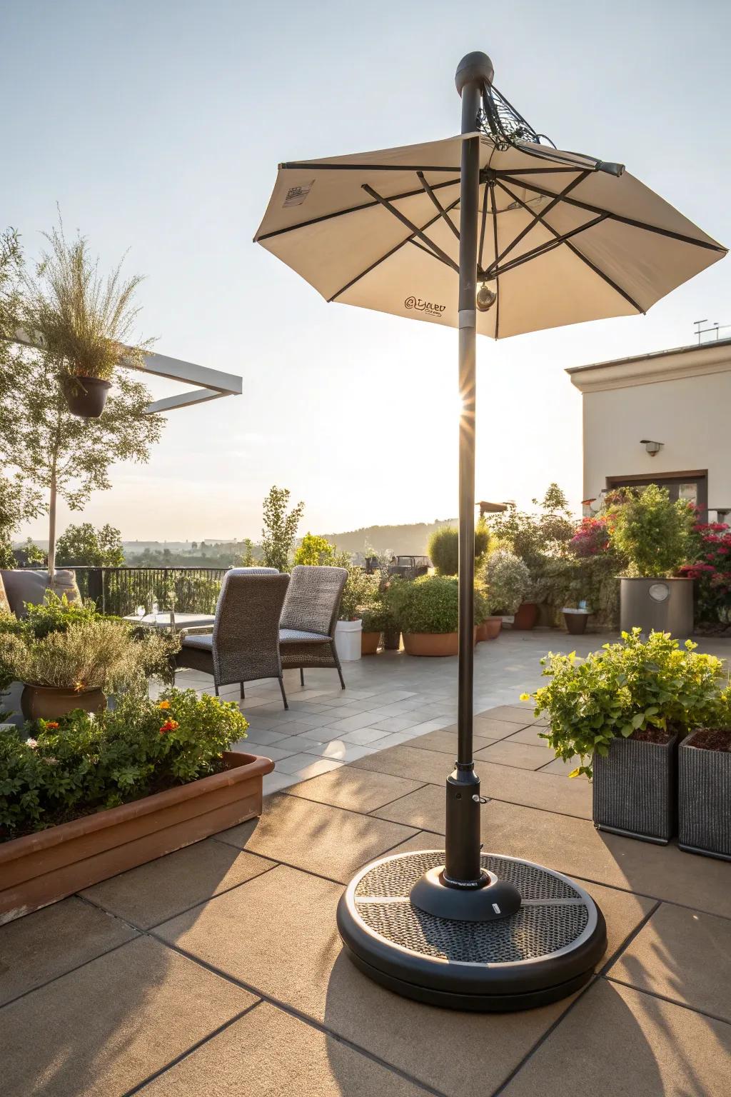 Flexible individual base intended for effortless umbrella placement.