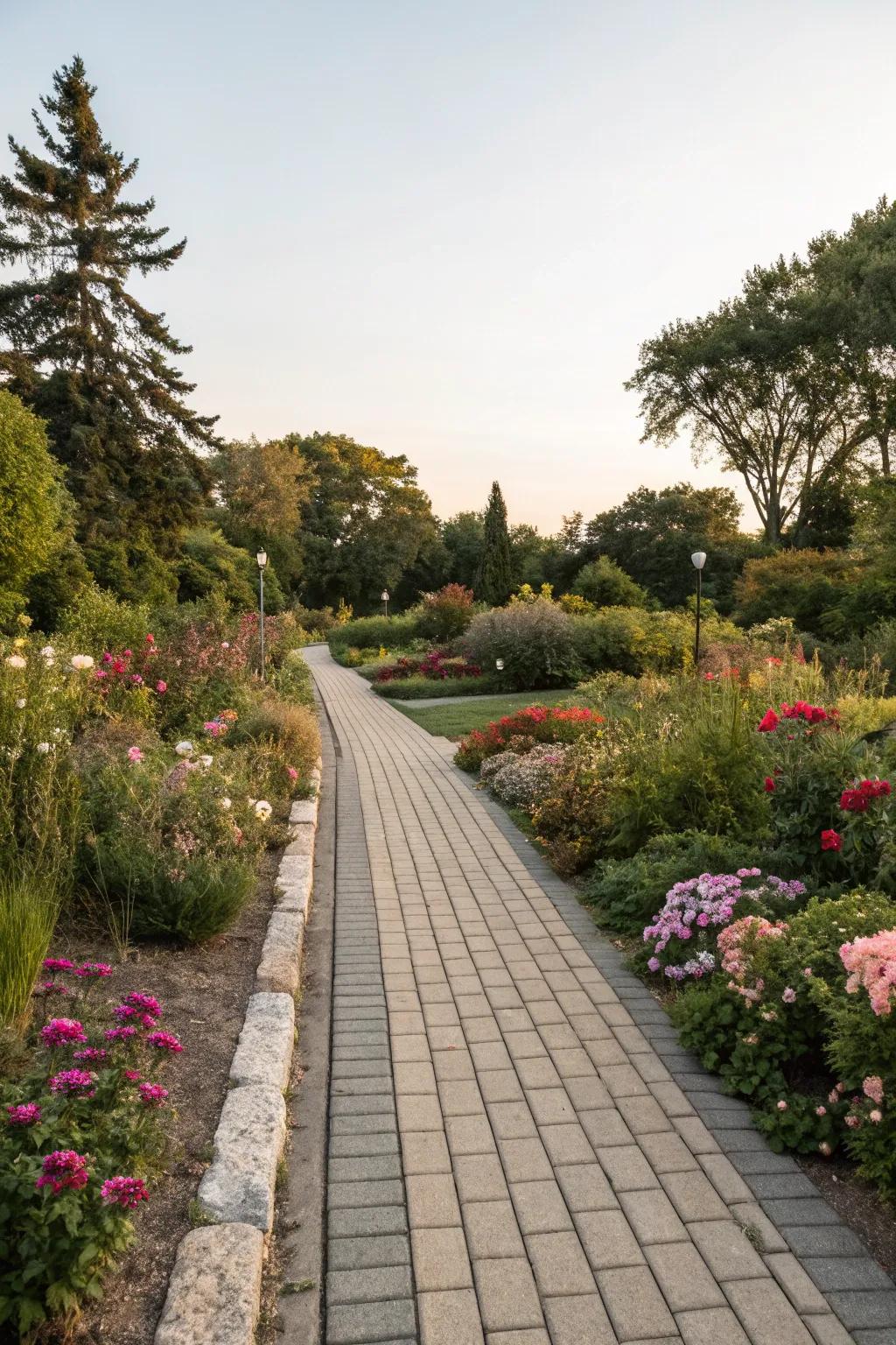 Effortlessly blend garden routes and flower beds with pavers.
