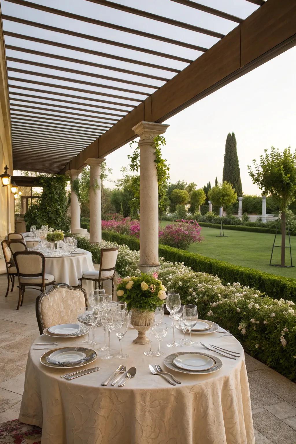 An elegant dining space ensures unforgettable meals beneath the stars.