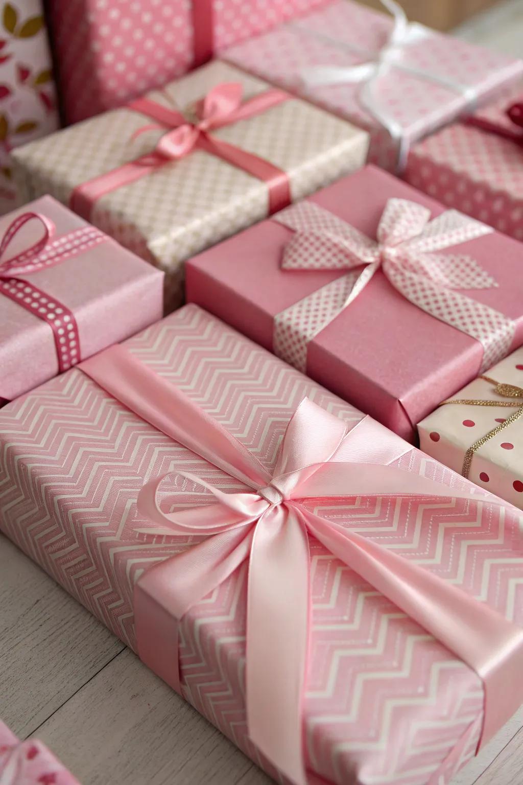 Presents wrapped in pink add charm and color.