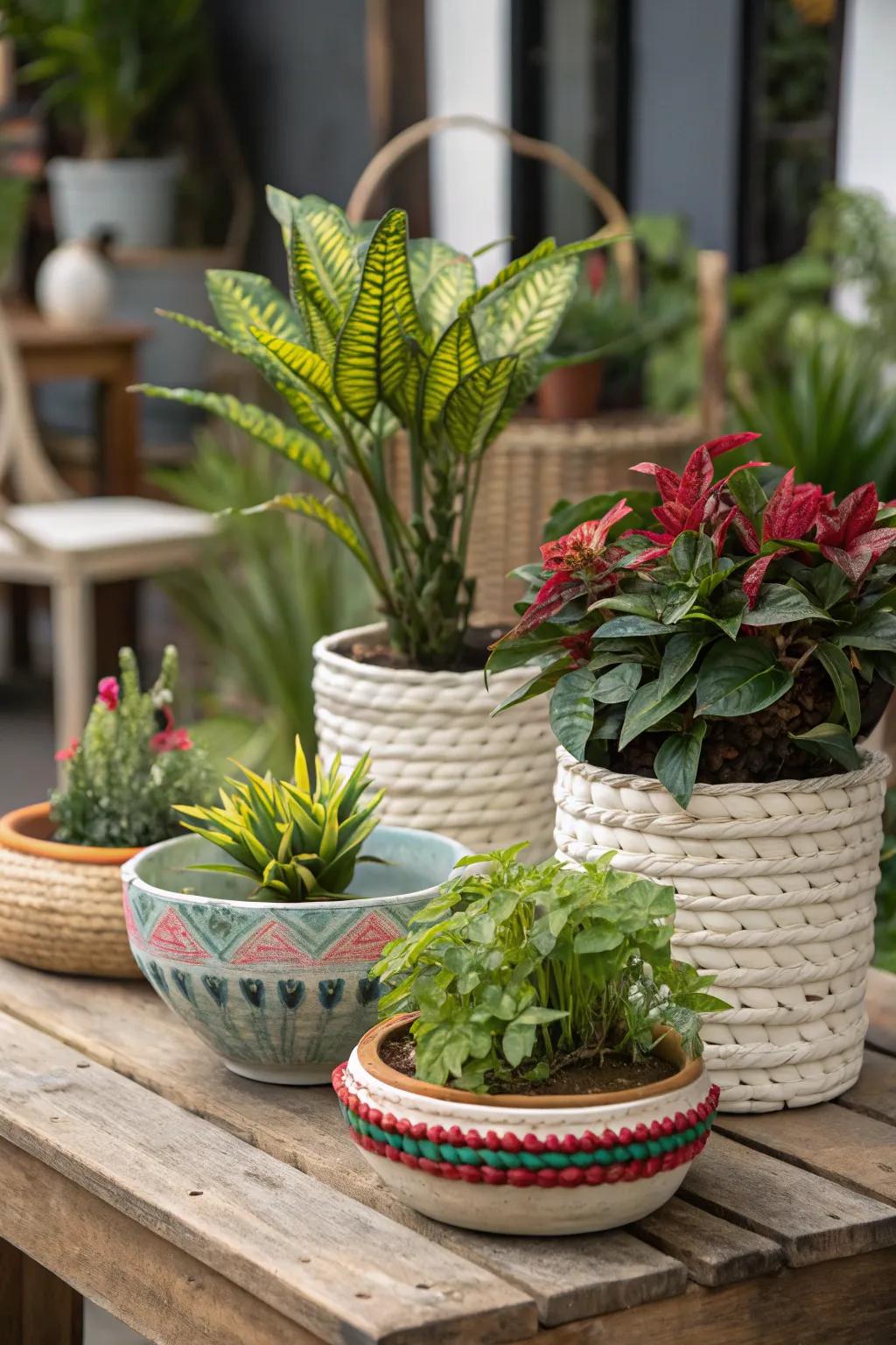 Express personal flair with imaginative plant vessels.