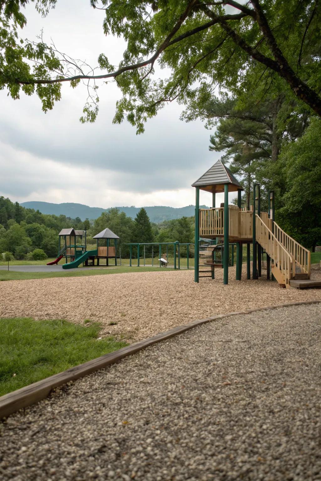Smooth gravel enhances playgrounds with texture and natural charm.
