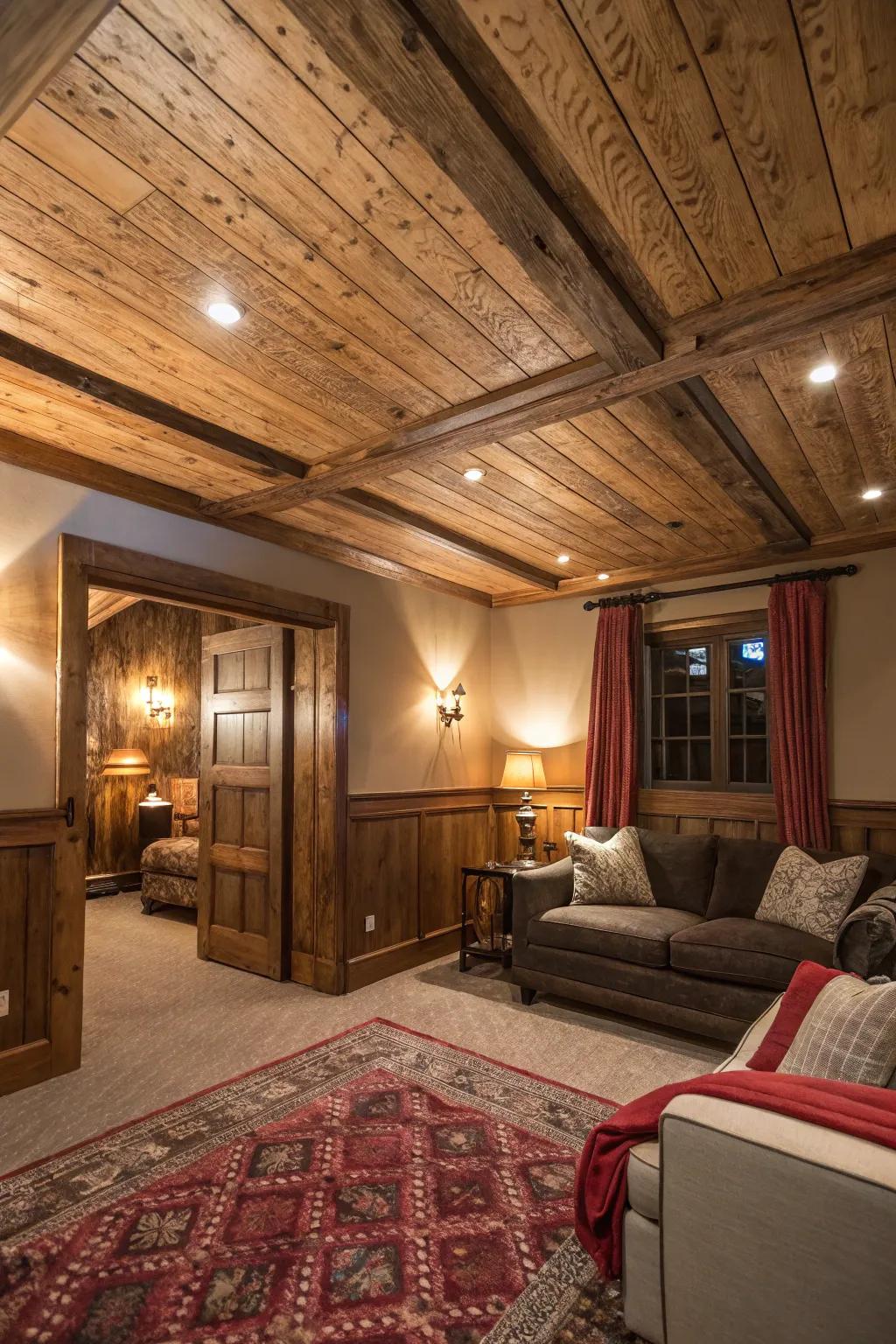 Rustic accents in a modern room, where plywood adds a touch of old-world charm.