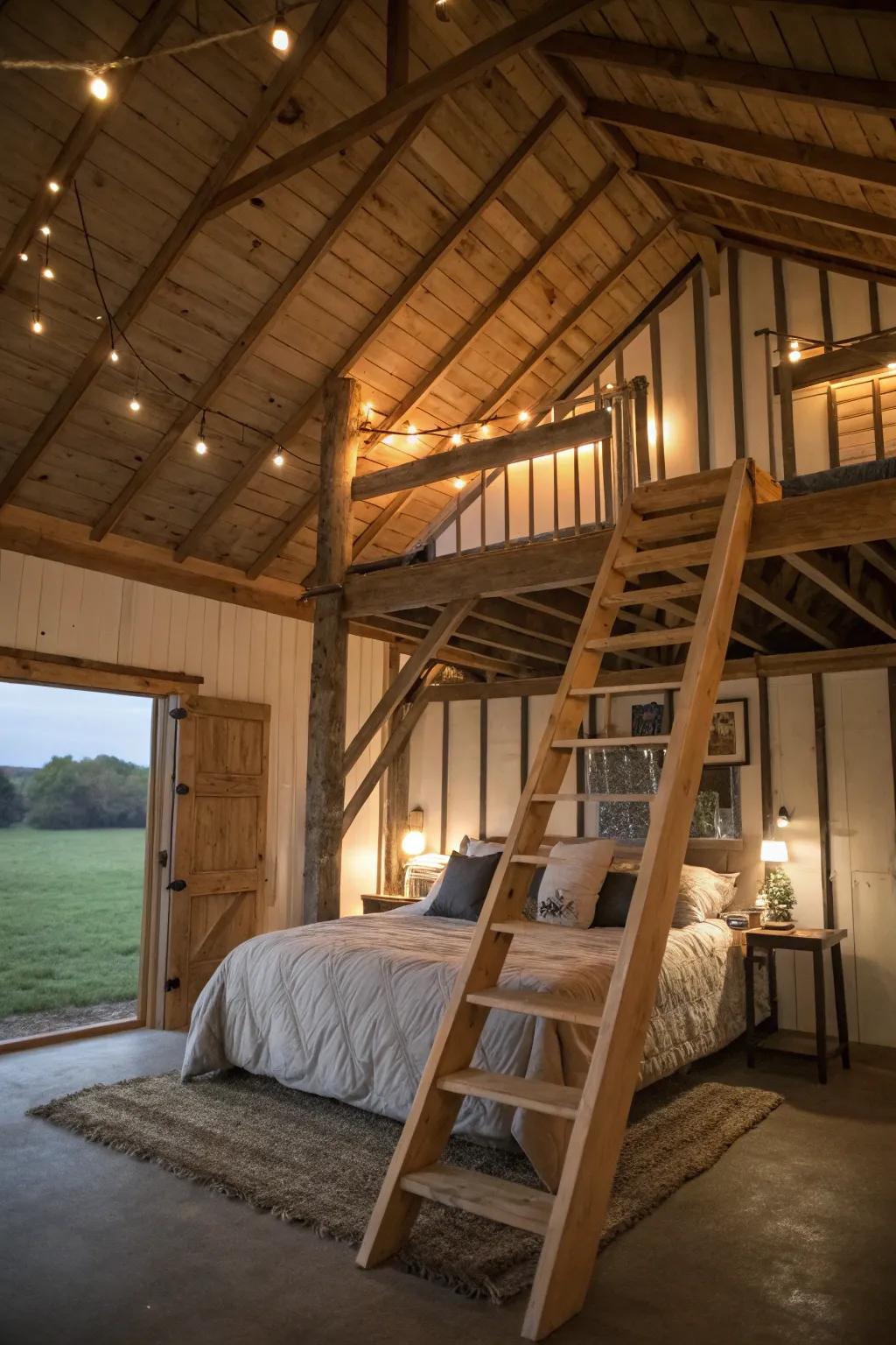 Add a cozy loft bedroom to your pole building for a restful retreat.