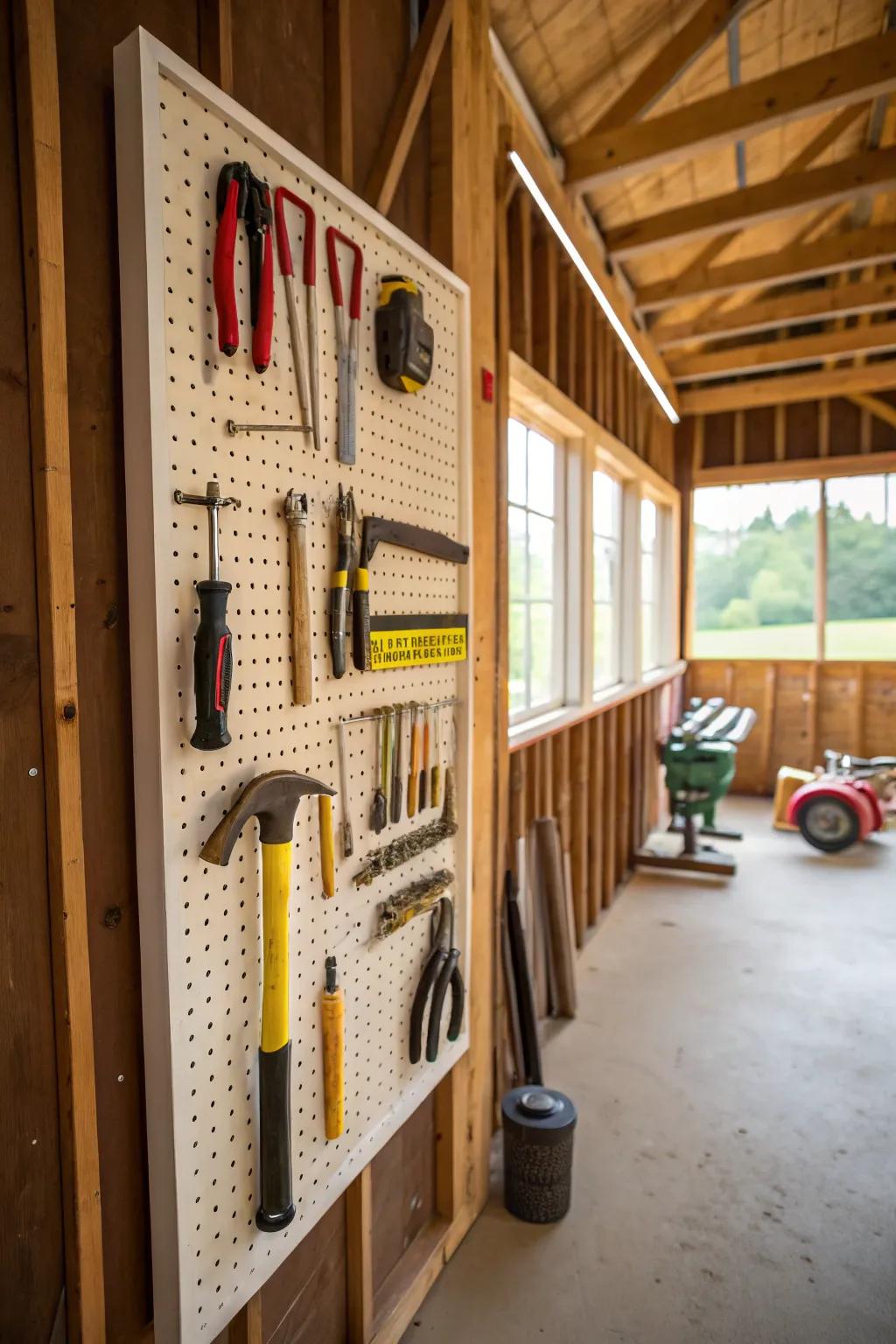 A perforated board arranges tools while keeping them clearly visible.