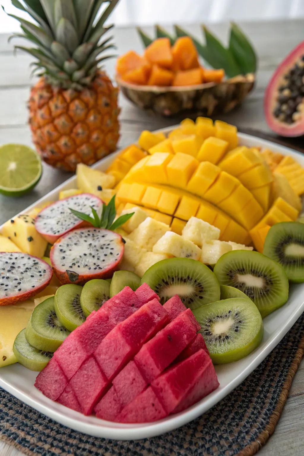 A tropical fruit platter is both delicious and eye-catching.