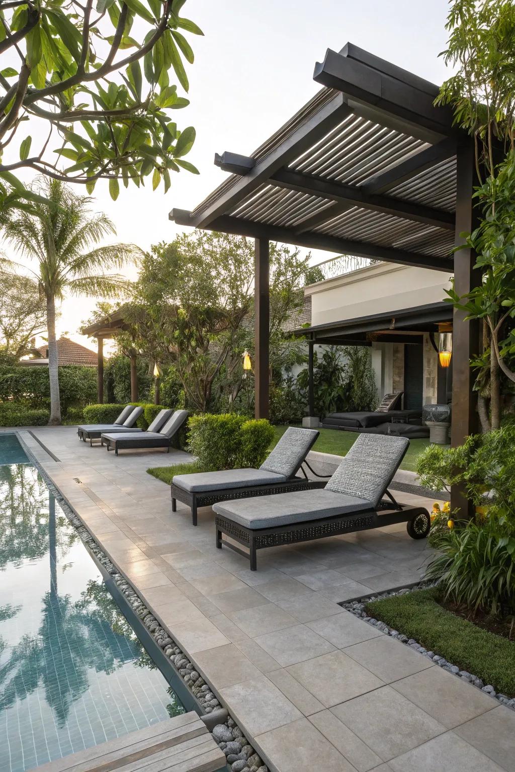 A thoughtfully designed deck area enriches the poolside experience.