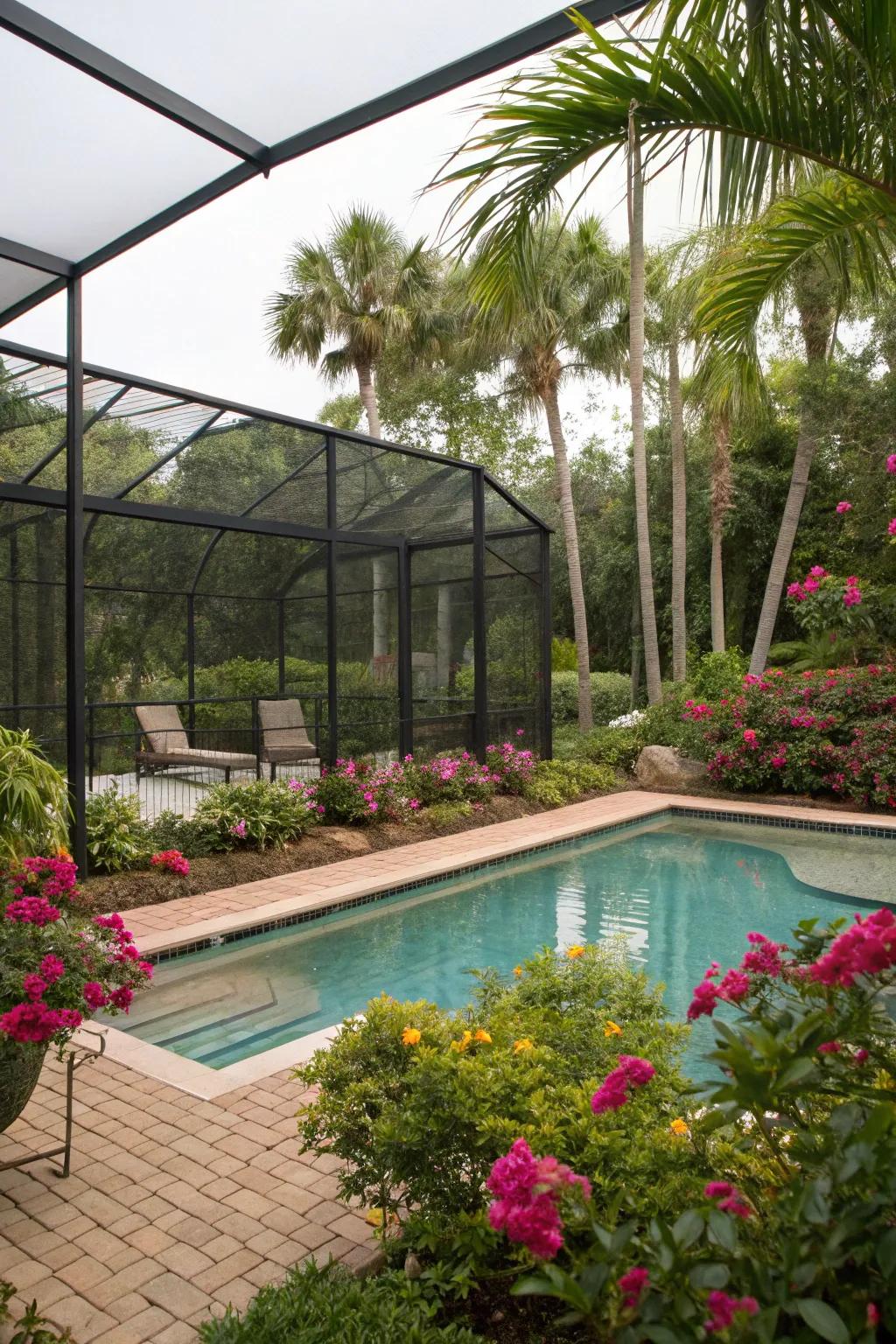 Enjoy your pool without the pests with a stylish screened enclosure.