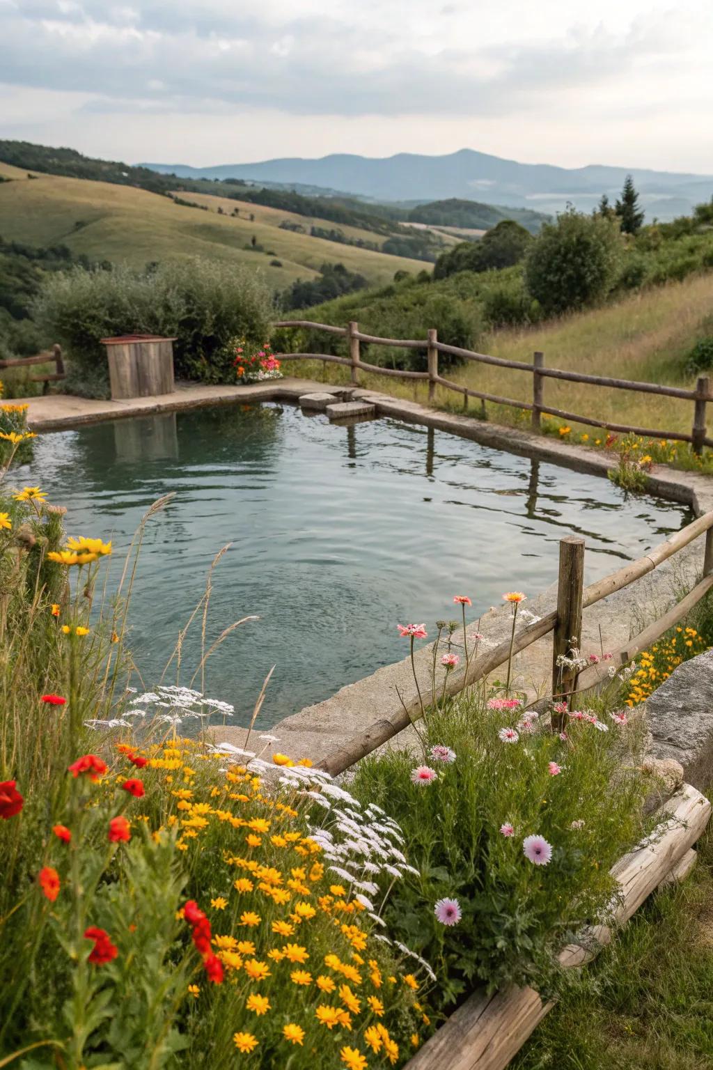 A pool pond exhibiting an engaging rural aesthetic.