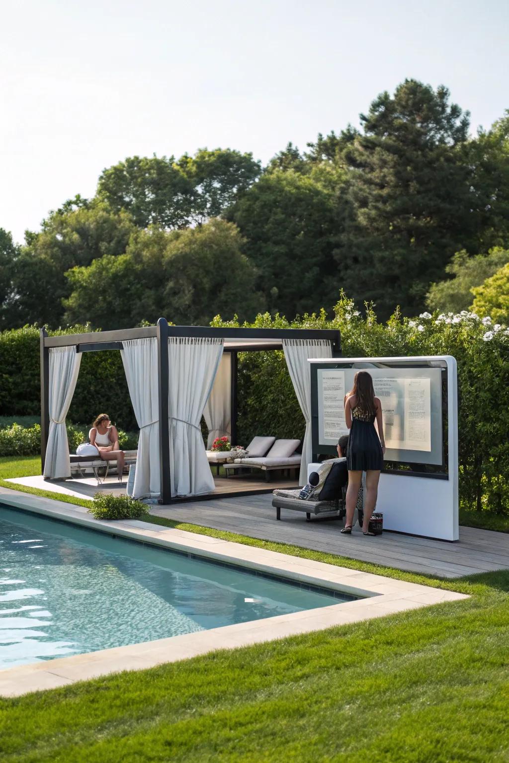 Adaptable exterior dividing walls add a versatile privacy solution.