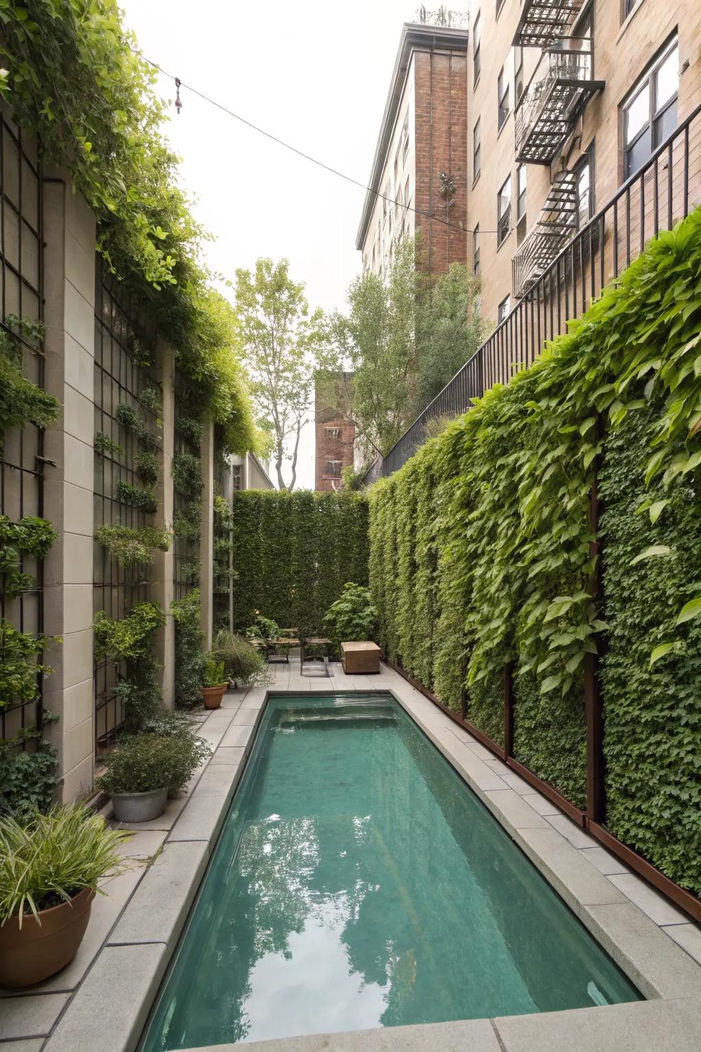 Vertical gardens provide a sophisticated solution for privacy in small spaces.
