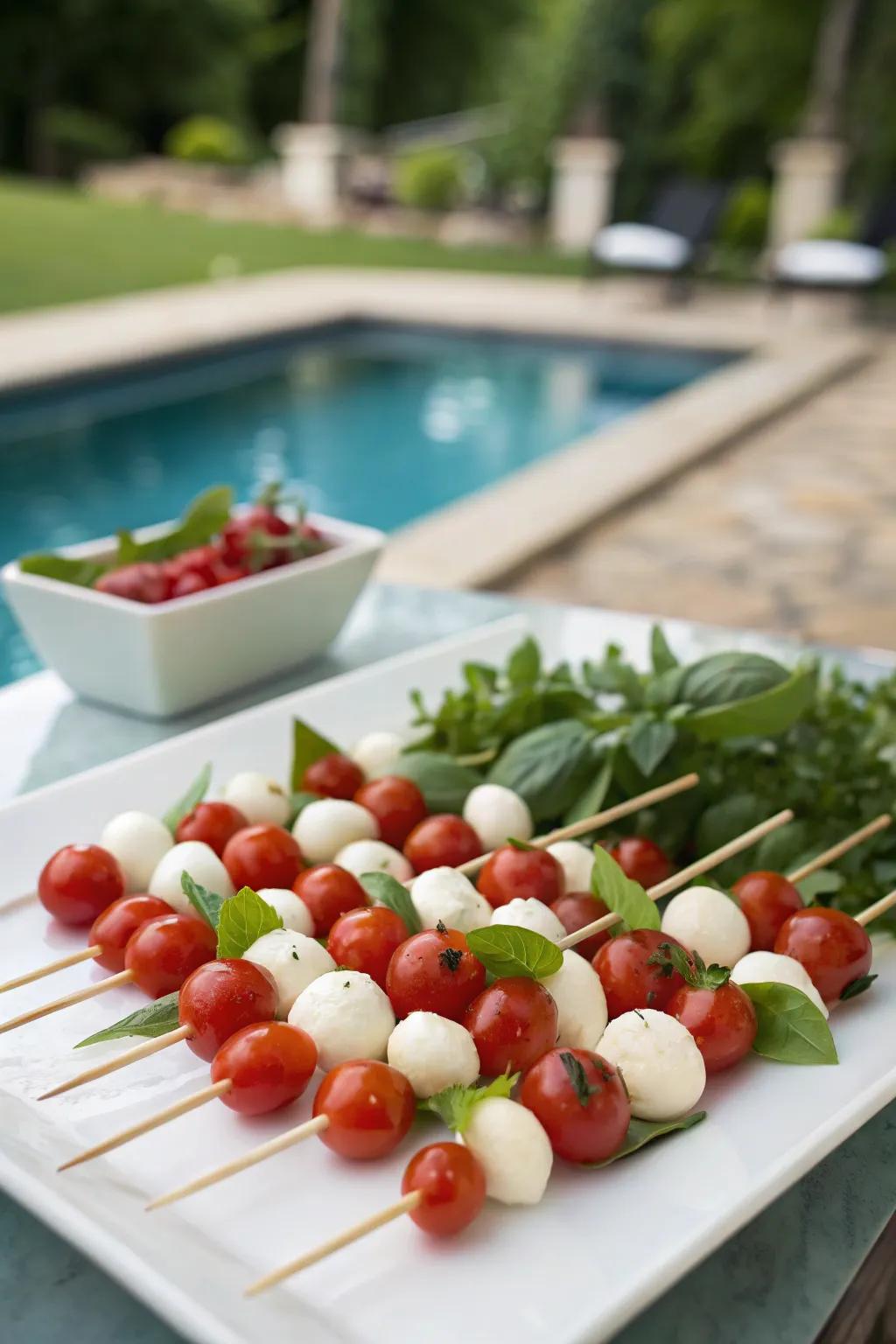 Tomato-Mozzarella Bites: a simple yet delightful poolside appetizer.