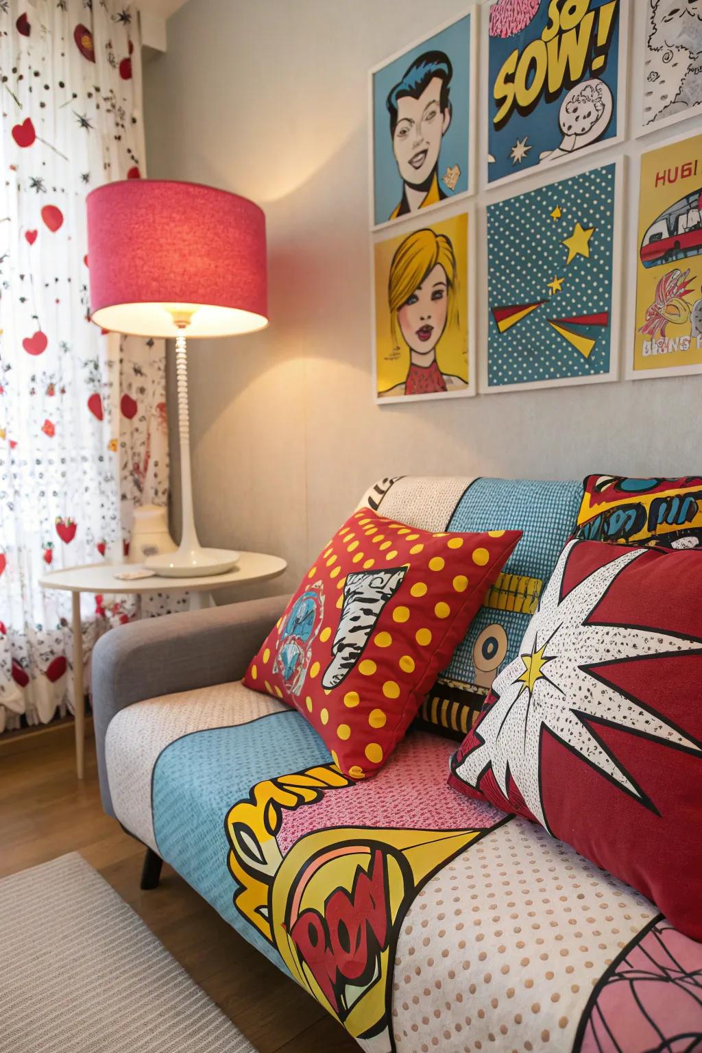Highlight decor completes the pop art aesthetic.