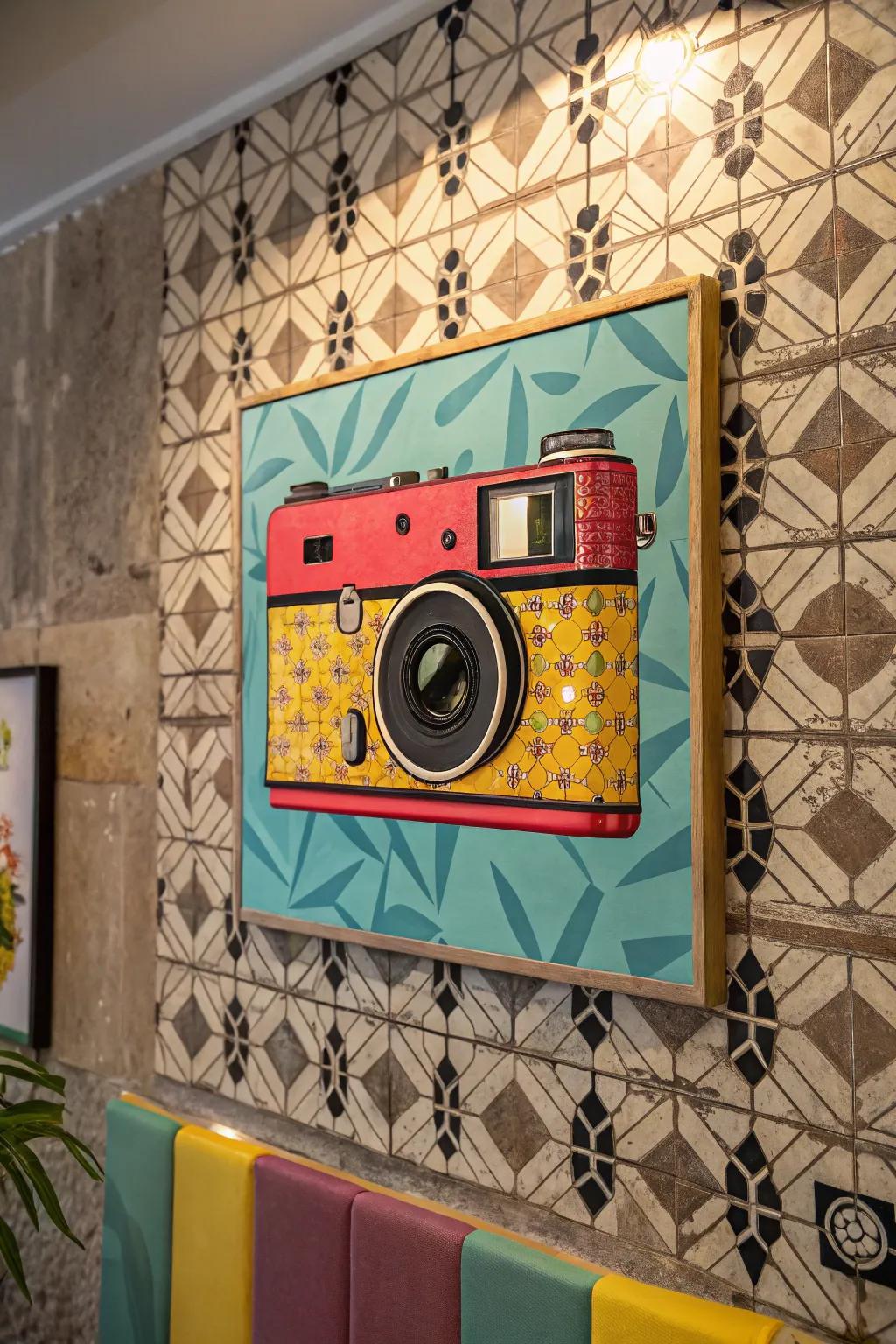 A pop art illustration of a retro camera introduces nostalgic charm.
