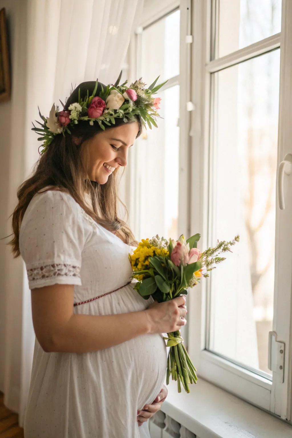 Flowers introduce an organic and refreshing element to your maternity photos.