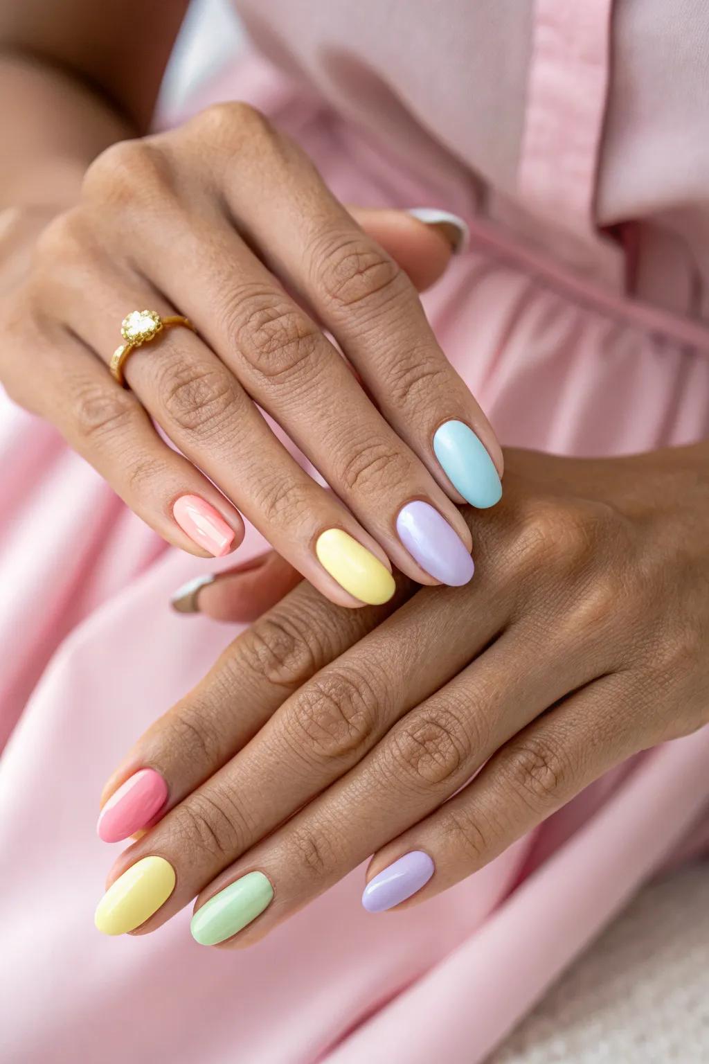 Pastel nails contribute a subtle touch of style to your party ensemble.