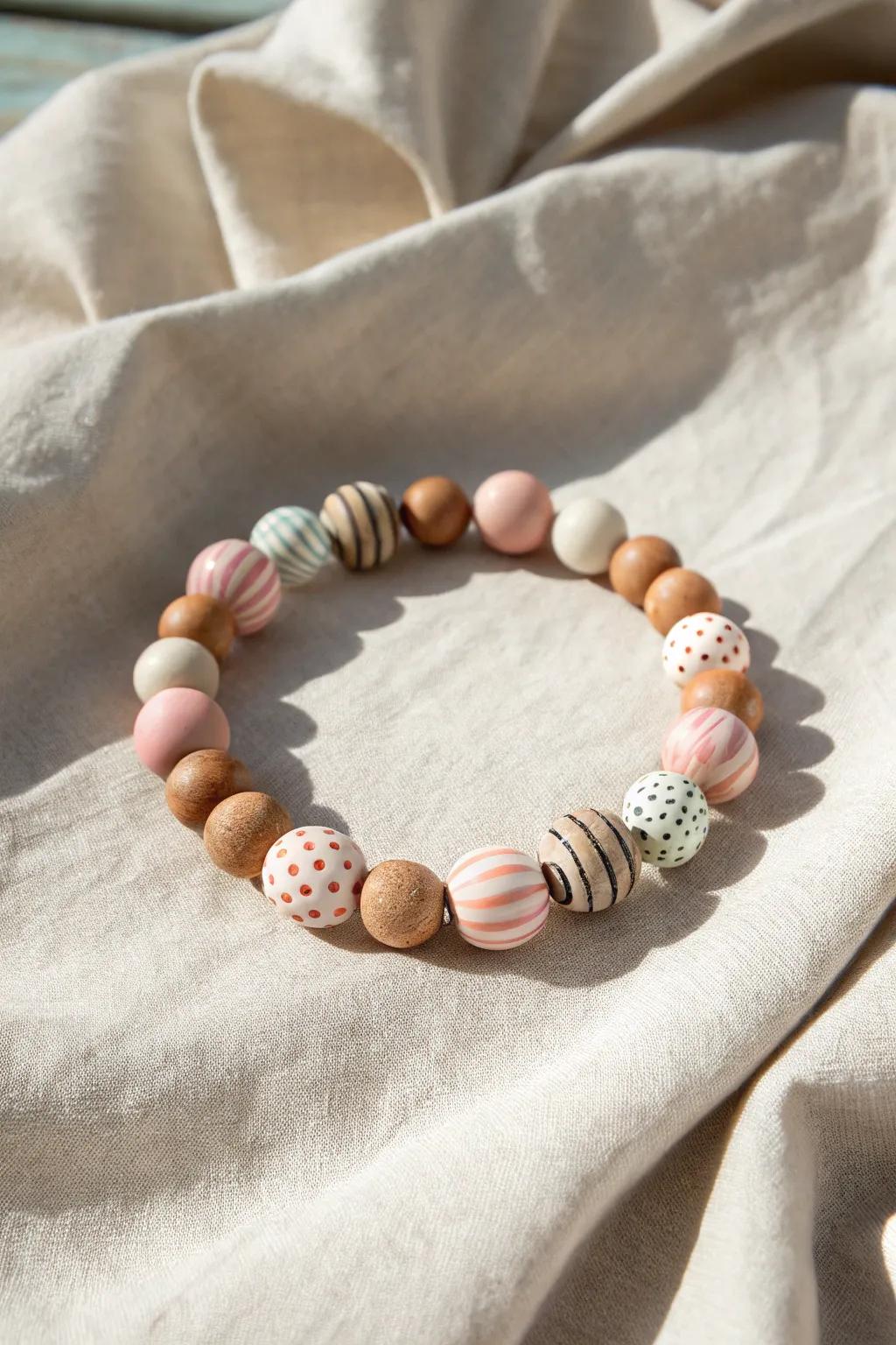 Exemplary Patterns: Embrace the playful sophistication of lines and spotted designs in a minimalist clay bead bracelet.