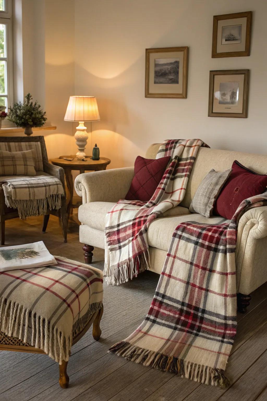 Plaid patterns bring warmth and charm to your decor.