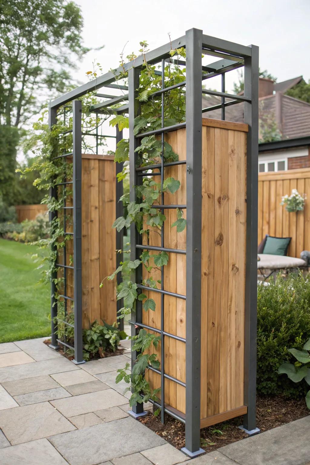 Join materials for a durable and modern privacy trellis.
