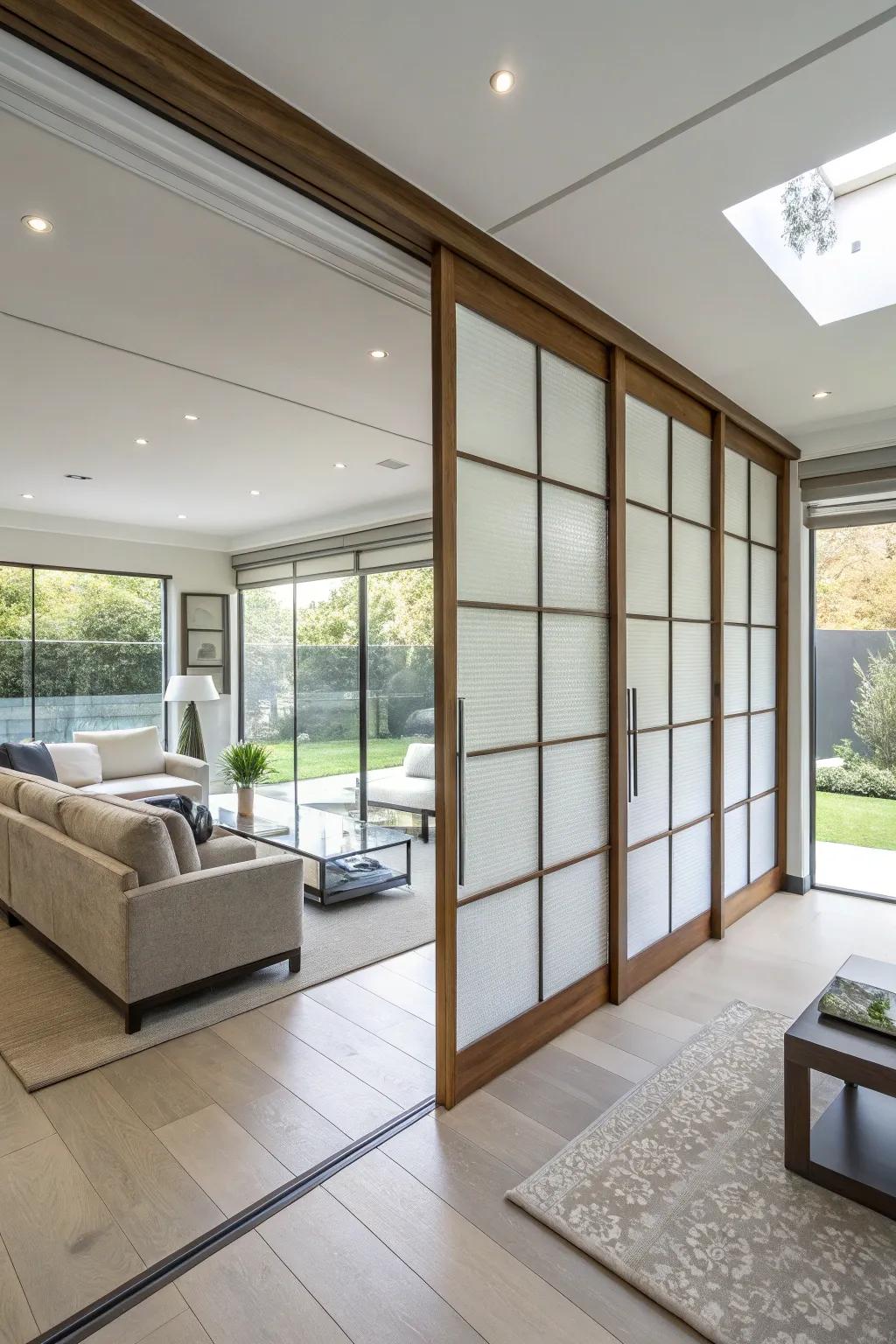 Sliding screens offer changeable personal space with refined styling.