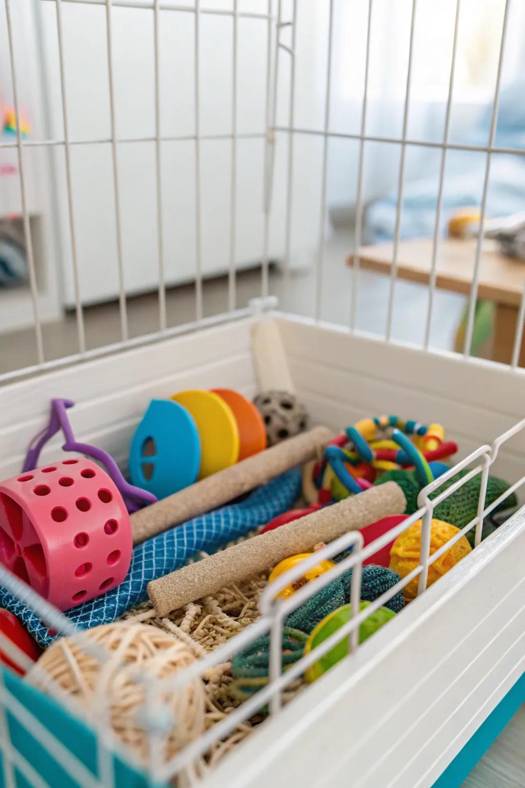 An assortment of chewable toys to maintain your rats' interest and health