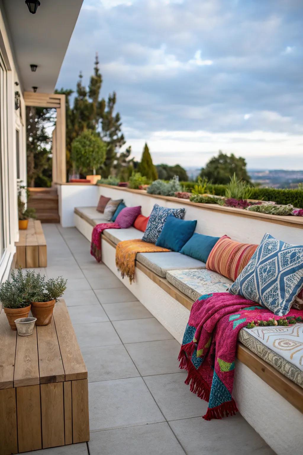 Built-in benches offer comfort and style.