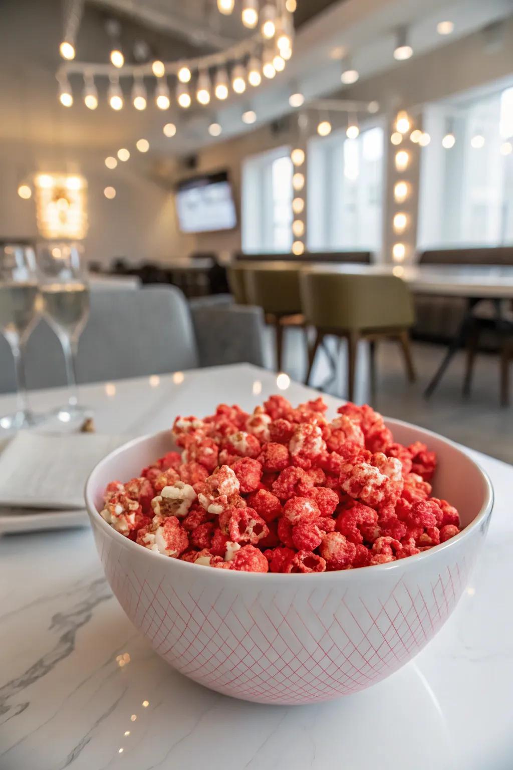 Red popcorn adds a lively contort to conventional snacks.